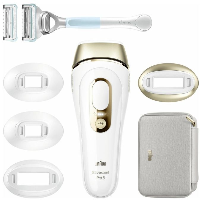Braun PL5356 Silk-expert Pro 5 Epilatore Luce Pulsata IPL 10 intensita' 125 impulsi-min con Custodia e Rasoio Venus colore Oro Bianco
