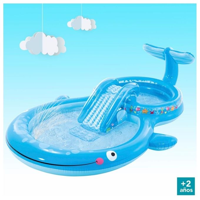 Intex 57176NP Play Center Balena Parco Giochi Gonfiabile con Scivolo e Spruzzino 373x234x99 cm colore Blu