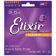 Elixir 11027 Nanoweb Muta Corde per Chitarra Acustica Bronzo 80-20 Custom Light 011-052