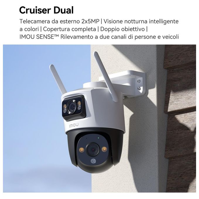 Imou IPC-S7XP-10M0WED Cruiser Dual Telecamera IP PTZ Esterno 10MP Doppio Obiettivo Wi-Fi 6 Visione Notturna IP66 colore Bianco