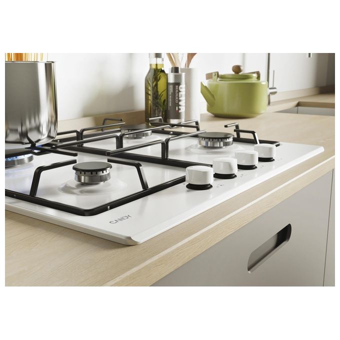 Candy CHW6BRWW Piano Cottura a Gas 4 Zone 60 cm Acciaio Inox