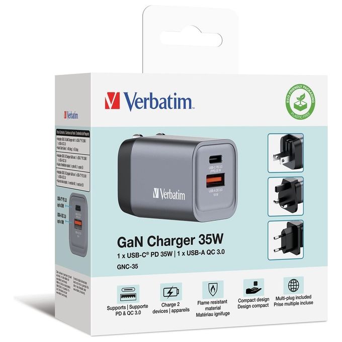 Verbatim GNC-35 Caricatore Universale Nero-Grigio AC Ricarica Rapida Interno