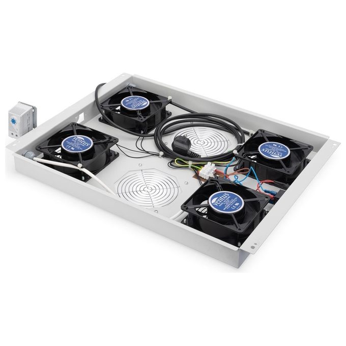Digitus DN-19 FAN-4-SRV Serie Unique Unita' di Ventilazione da Tetto 4 Ventole Termostato Regolabile Flusso Aria 552 m³-h colore Grigio RAL 7035