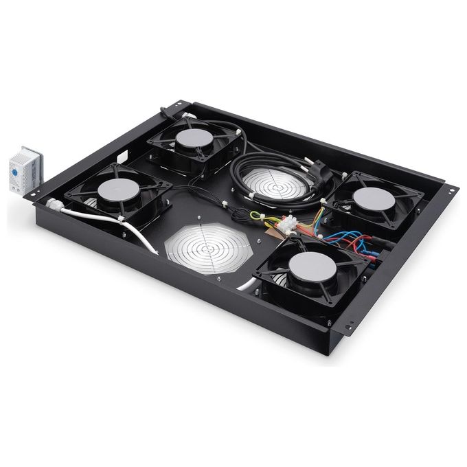 Digitus KIT_ 4 Ventole Con Termostato, 12.8 Metri  Cubi Circolazione D'Aria Colore Nero Ral 9005 per Armadi Linea Server (Dn-19 Fan-4-1000Sw)