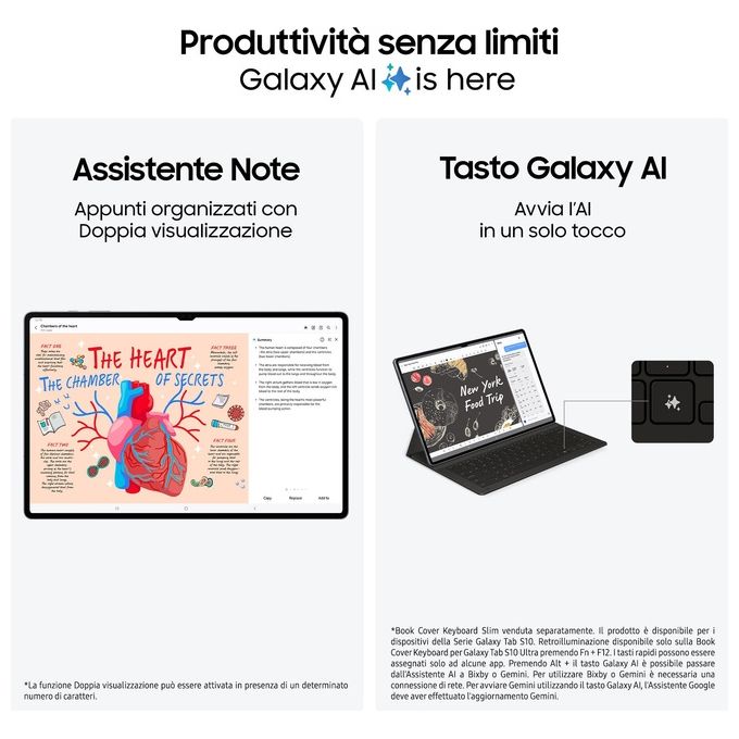 Samsung SM-X920NZAREUE Galaxy Tab S10 Ultra Tablet AI Display 14'' Dynamic AMOLED 2X Wi-Fi RAM 12GB 256GB Batteria 11200 mAh Android 14 IP68 colore Grigio