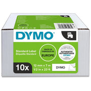 Dymo D1 Nastro 12mmx7mt Nero su Bianco 10 Pezzi