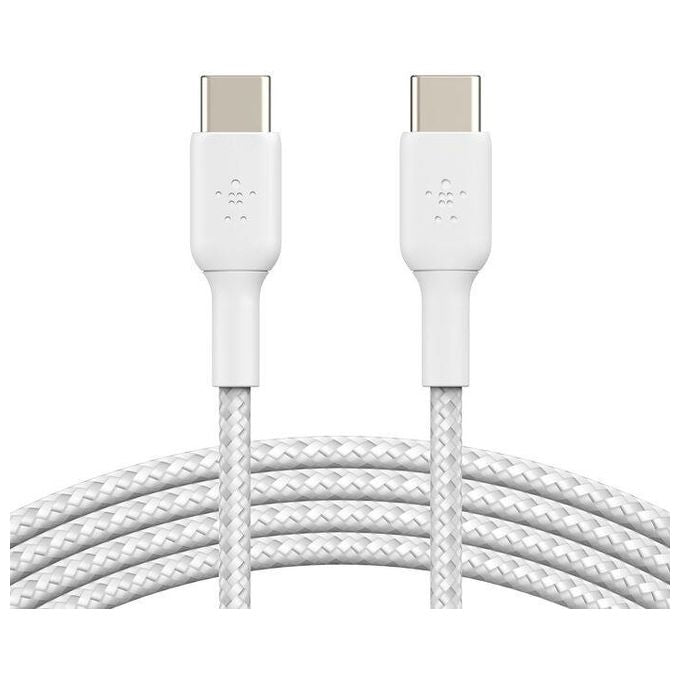 Belkin CAB004BT2MWH2PK Cavo USB C a USB C 2 m con Ricarica Rapida 60 W Nylon Intrecciato Certificato USB IF 2 Pezzi colore Bianco