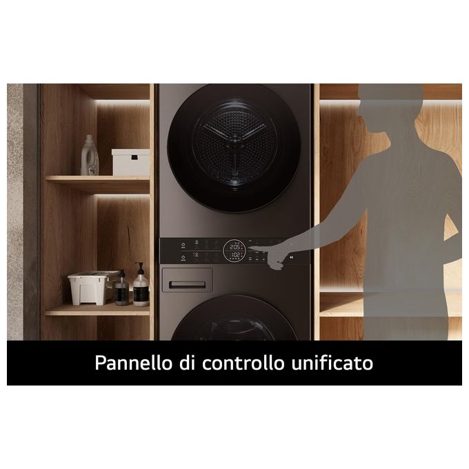 LG WT1210BBF WashTower Colonna Bucato 12-10 Kg 1400 rpm Classe A AI DD Pompa di Calore Wi-Fi (165,5x60x66 cm) colore Nero