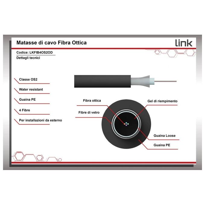 Link Cavo Fibra Ottica da Esterno Dielettrico Os2 Antiroditore 4 Fibre