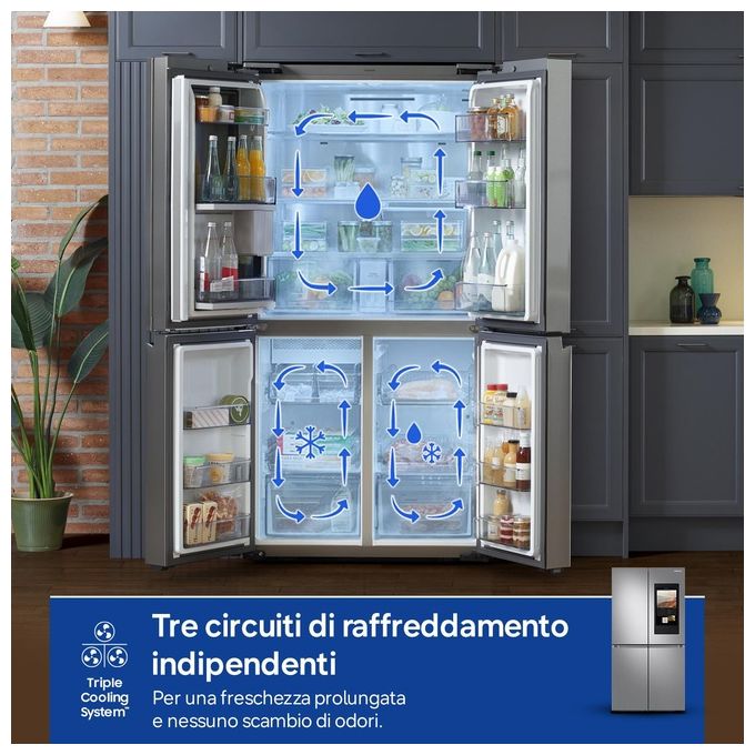 Samsung RF65DG9H0ESREF Family Hub Frigorifero 4 Porte 636 L 183 cm Classe E 37 dB Total No Frost Wi-Fi colore Inox Spazzolato