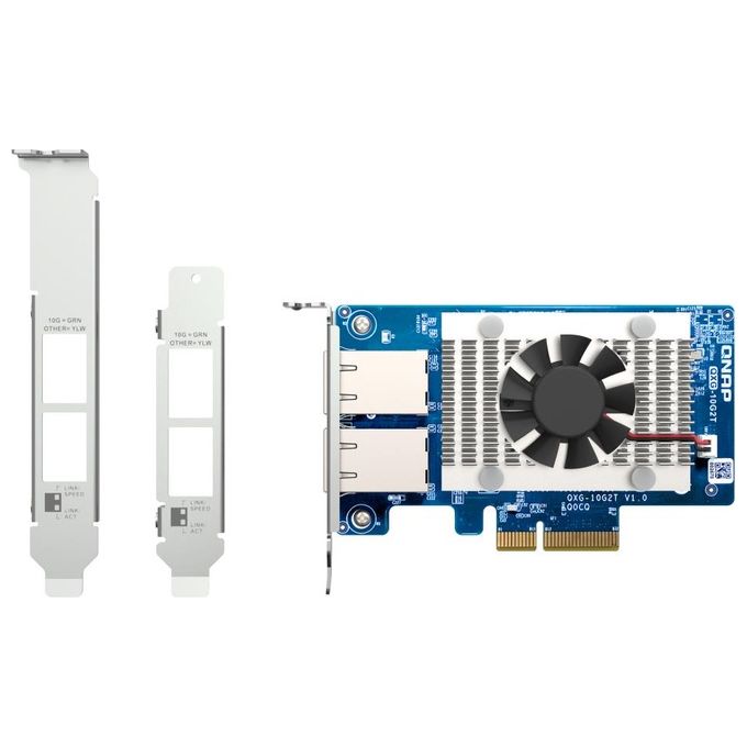 QNAP QXG-10G2T Scheda di Rete Dual-Port 10GbE PCI Express Gen3 x4 2 Porte RJ-45 Intel X710 Marvell AQtion AQC107 colore Verde