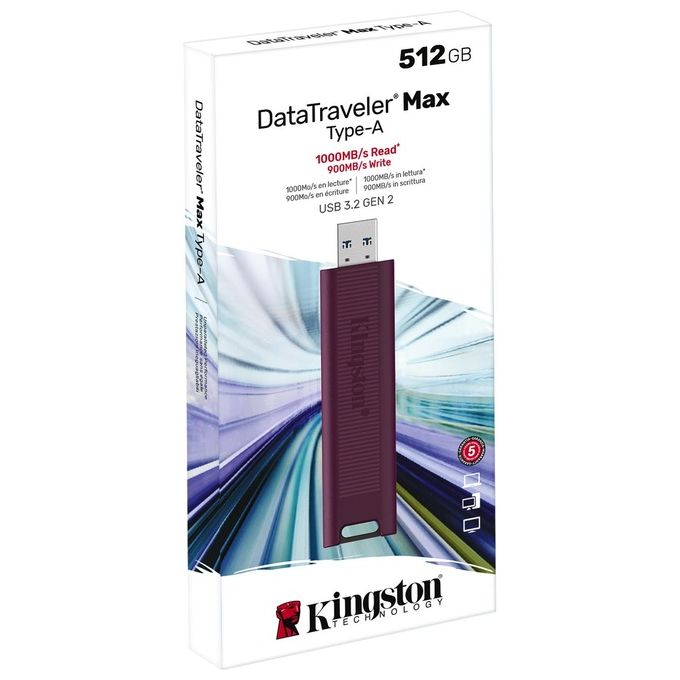 Kingston DTMAXA-512GB DataTraveler Max Chiavetta USB Tipo A 512 GB USB 3.2 Gen 2 1000 MB-s lettura 900 MB-s scrittura colore Rosso