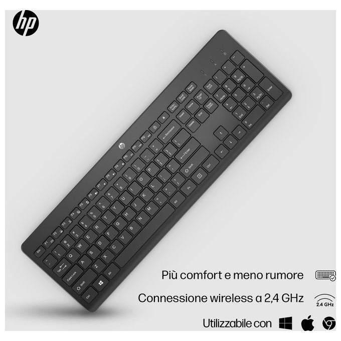 HP 3L1E7AA Tastiera Wireless Full-size RF 2.4 GHz Layout Italiano Tastiera a Isola colore Nero