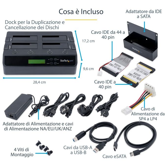 StarTech Dock duplicatore per dischi rigidi 1:3 indipendente eSATA USB 3.0 a SATA 4 alloggiamenti