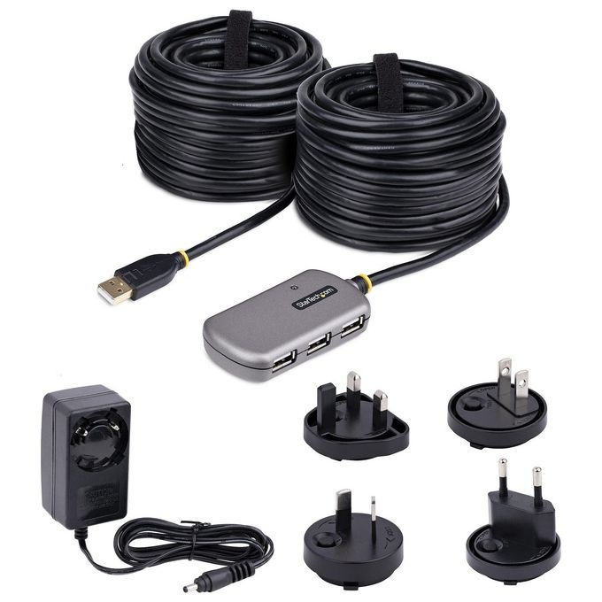 StarTech U02442-USB-EXTENDER Cavo di Prolunga USB 2.0 da 24m con Hub a 4 Porte Attivo Alimentato e Protezione ESD colore Nero