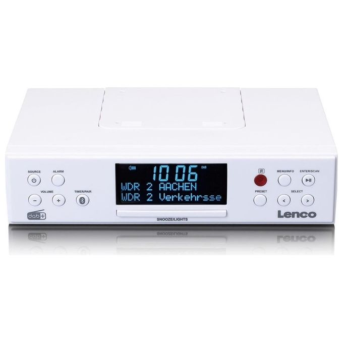 Lenco KCR-190 Radio da Cucina DAB+ FM Bluetooth 5.2 Display LCD 3.3'' 2 Sveglie Telecomando colore Bianco