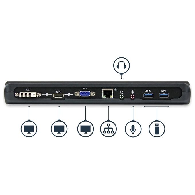 Docking station Universale USB3.0 per laptop VGA DVI HDMI - Dual-Monitor con Ethernet audio