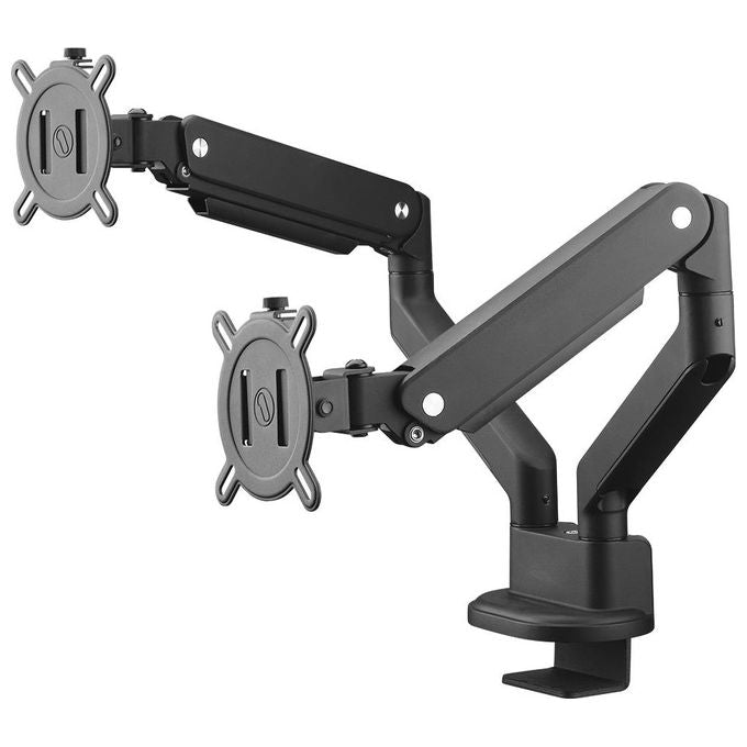 One For All DM4210 Supporto Universale per Doppio Monitor Regolabile Altezza Rotazione 360° Inclinazione 90° VESA 75 100 mm 10Kg colore Nero