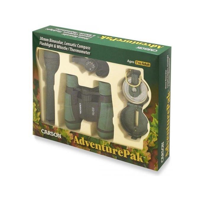 Carson HU-401 AdventurePakAbenteuer Set per Bambini con Binocolo Bussola Torcia e Fischietto Funzionamento a Batteria 2 AA colore Multicolore