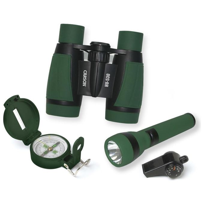 Carson HU-401 AdventurePakAbenteuer Set per Bambini con Binocolo Bussola Torcia e Fischietto Funzionamento a Batteria 2 AA colore Multicolore
