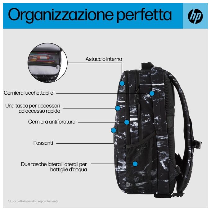 HP 7J592AA Campus Zaino per Notebook 20L con Materiale Riciclato Scomparto Imbottito 16.1'' colore Nero