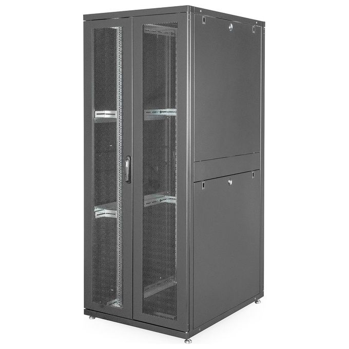 Digitus armadio rack 19'' 42 unita' linea server (a)1970 x (l)800 (p)1000mm. colore nero con porta traforata e ruote