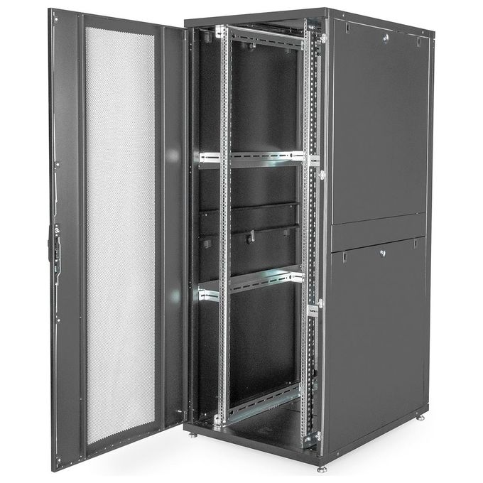Digitus armadio rack 19'' 42 unita' linea server (a)1970 x (l)800 (p)1000mm. colore nero con porta traforata e ruote