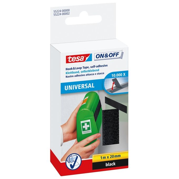 Tesa Velcro Adesivo Rett. 1X20 Nero 55224