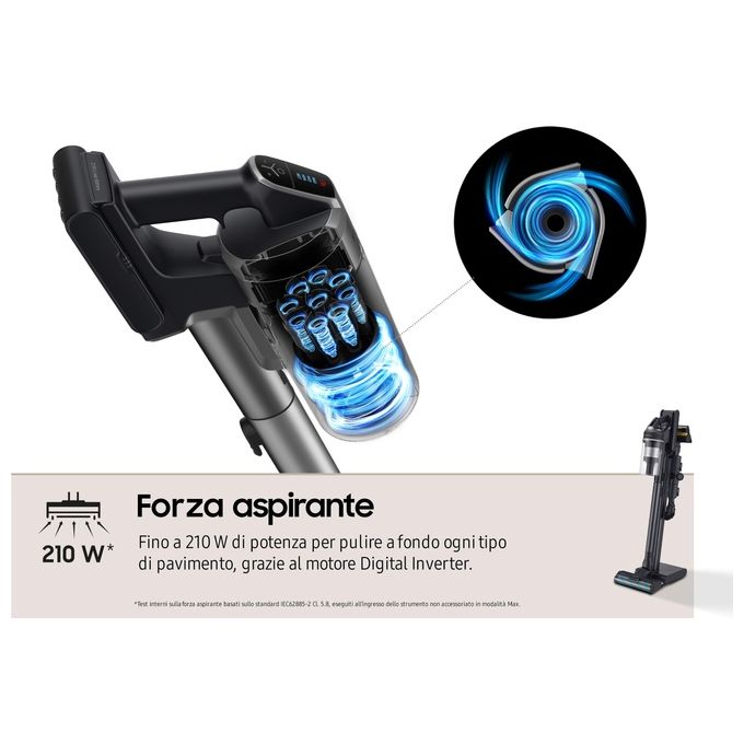 Samsung VS20C955CTK Jet 95 Aspirapolvere a Bastone Senza Sacco Multiciclonico 0,8 L 210W 120 min 86 dB colore Nero
