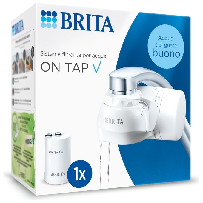 Brita 1052066 ON TAP V Filtro Acqua Rubinetto 4 Stadi 600 L Riduce Cloro Metalli e PFAS colore Bianco