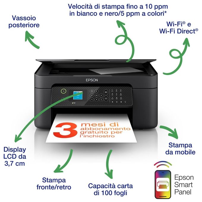 Epson C11CK64402 WorkForce WF-2910DWF Stampante Multifunzione Inkjet A4 33 ppm 5760x1440 DPI Wi-Fi USB Fax colore Nero