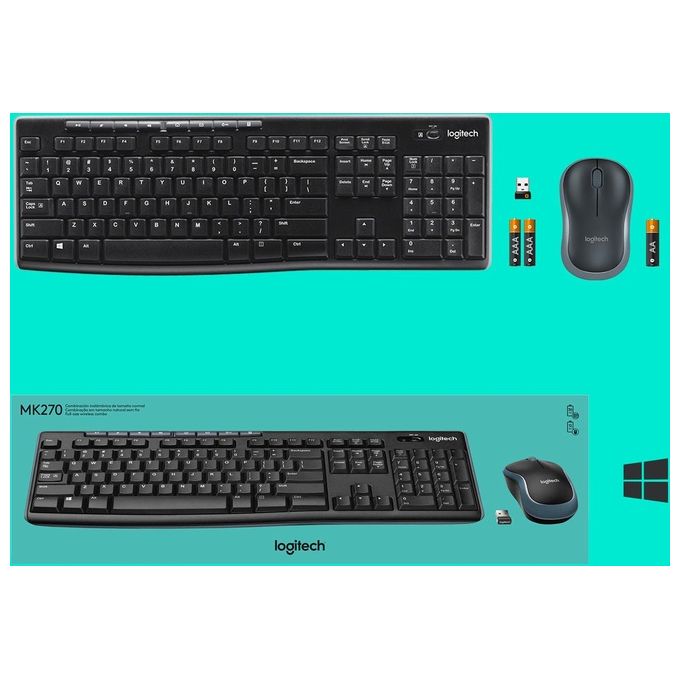 Logitech 920-004508 MK270 Tastiera e Mouse Wireless Combo QWERTY US INT'L Wireless 2.4 GHz Portata 10 m Compatibile Windows 10 Chrome OS colore Nero