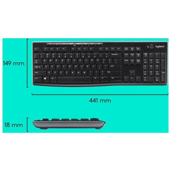 Logitech 920-004508 MK270 Tastiera e Mouse Wireless Combo QWERTY US INT'L Wireless 2.4 GHz Portata 10 m Compatibile Windows 10 Chrome OS colore Nero