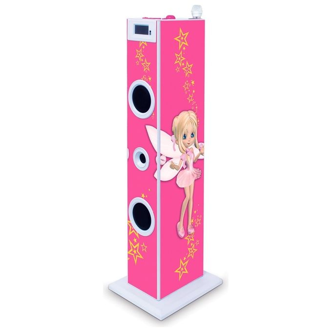 Bigben Interactive AU319354 Torre Multimediale con Docking Station 2 x 10 W RMS Radio FM Integrata Ingressi USB AUX SD Microfono Incluso Telecomando Display LCD colore Rosa