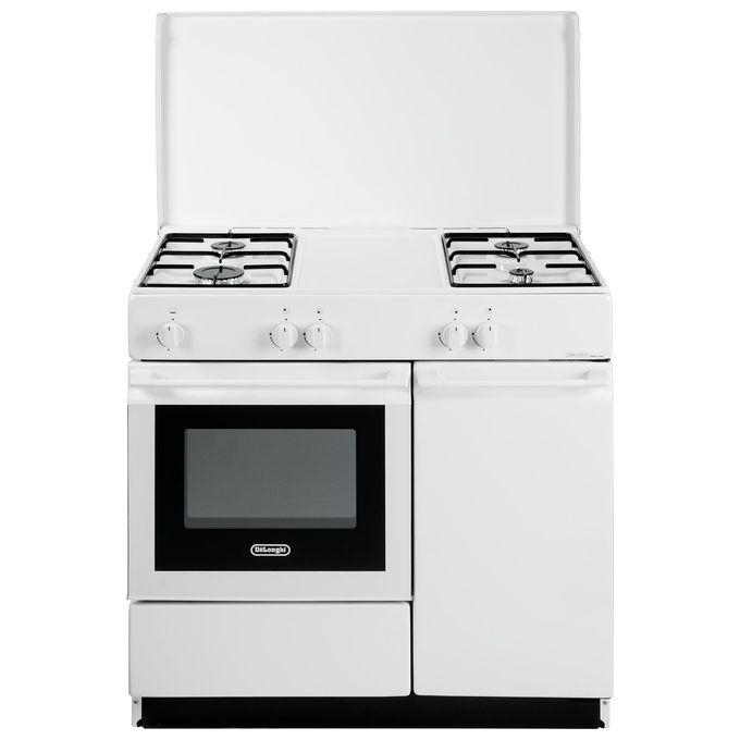 De'Longhi SGW854NM Cucina a Gas 4 Fuochi Forno a Gas Statico 44 L Classe B con Coperchio Vano Portabombola (85x86x50 cm) colore Bianco