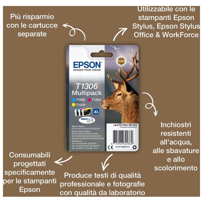 Epson Multipack T1306 Ciano Magenta Giallo Cervo
