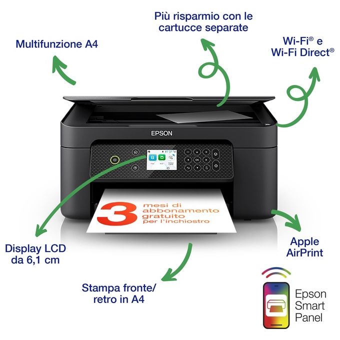 Epson C11CK65403 Expression Home XP-4200 Stampante Multifunzione Inkjet A4 Stampa Copia Scansione Fronte Retro WiFi AirPrint Display 6.2 cm colore Nero
