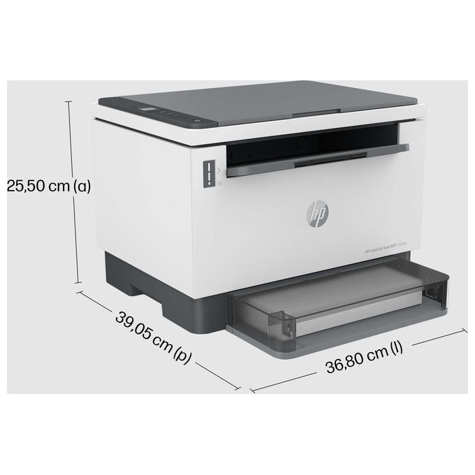 HP 381L0A LaserJet Tank 1604w Stampante Multifunzione Laser 22 ppm Stampa Fronte Retro Manuale Scanner A4 Wi-Fi USB colore Bianco