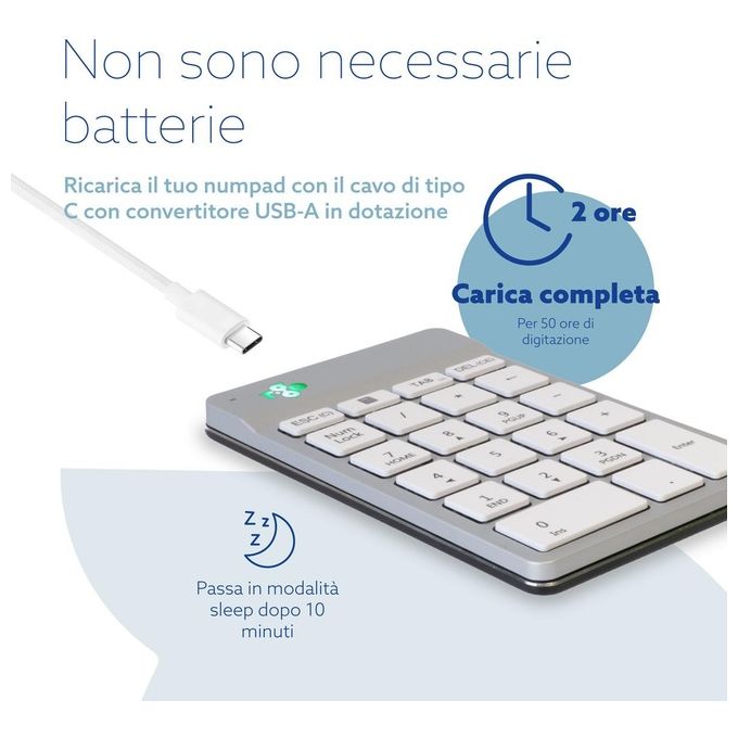 R-Go Tools RGOCONMWLWH R-Go Numpad Break Tastierino Numerico Ergonomico con Bluetooth 5.0 e Indicatore di Pausa colore Bianco