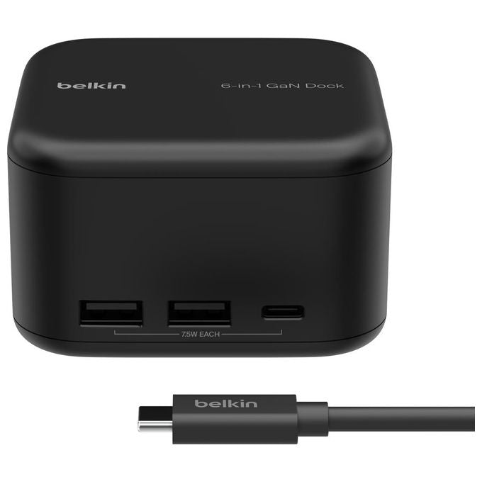 Belkin INC018VFBK USB-C 6IN1 CORE GAN DOCK Hub Docking Station con Alimentazione 96W HDMI 4K Ethernet Gigabit 5Gbps colore Nero
