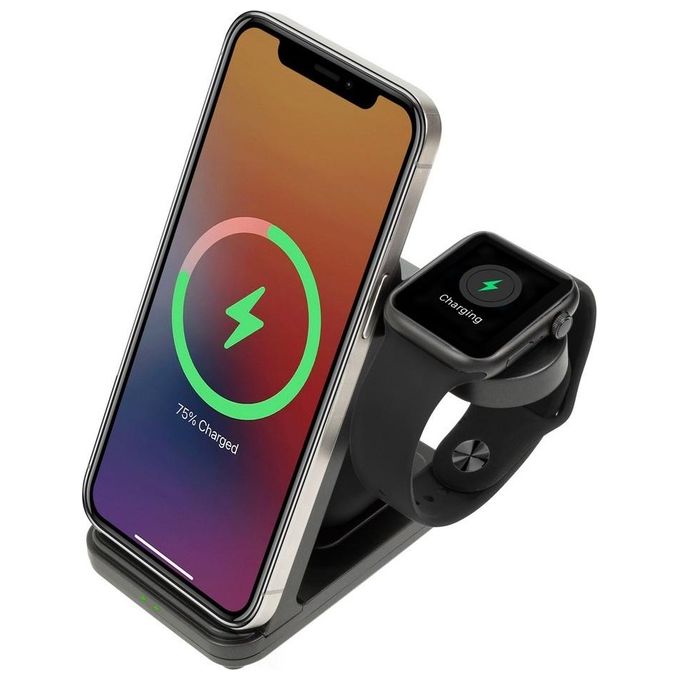 RivaCase VA4916 Caricatore Stand Wireless 3 in 1 Compatibile con iPhone Samsung e Apple Watch 15 W colore Nero