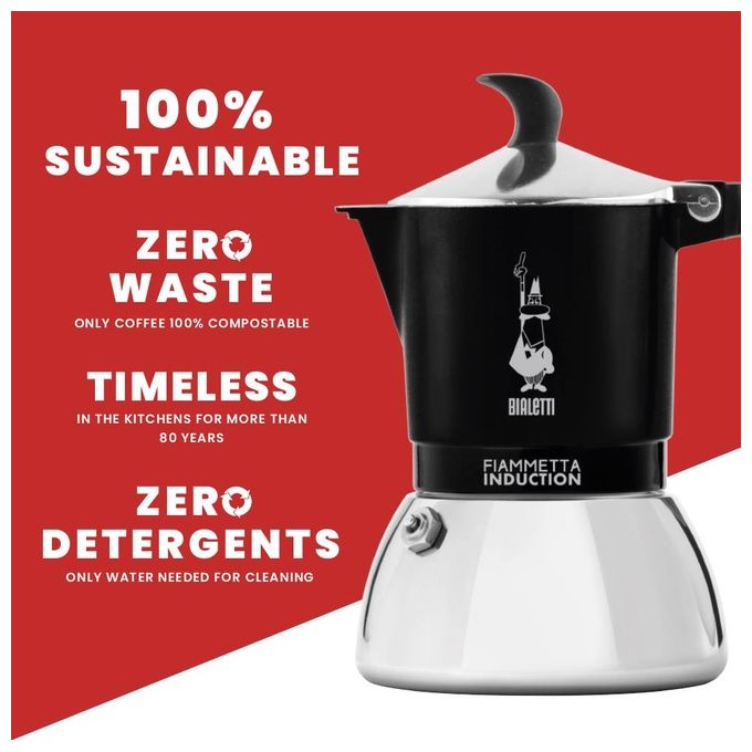 Bialetti 0007149 Fiammetta Induction Caffettiera Moka per Induzione 2 Tazze 0,1 L colore Nero