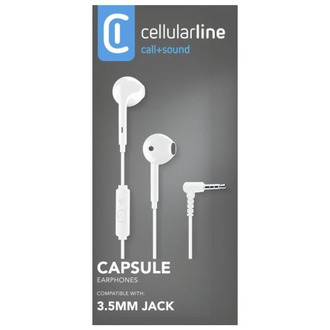 Cellular Line VOICE CAPSULE Auricolari a Capsula con Microfono Tasto di Risposta e Connettore Jack 3.5mm Bianco
