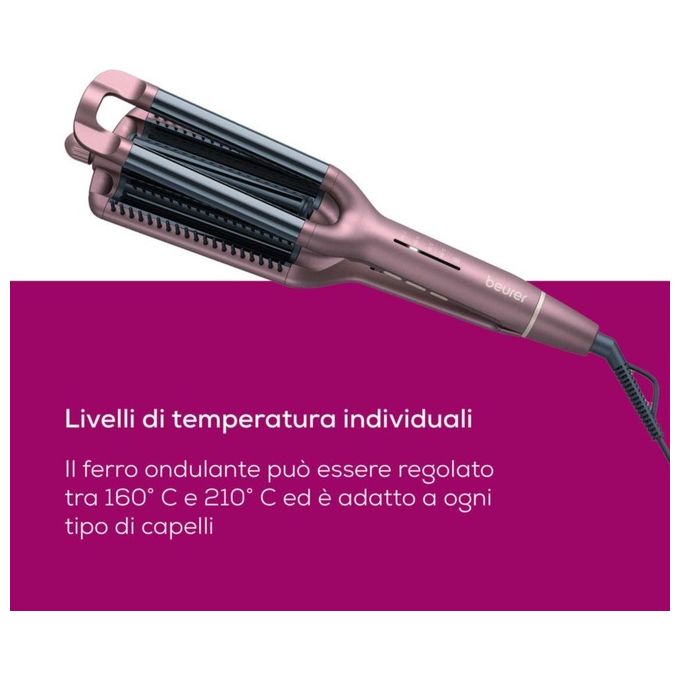 Beurer HT 65 – Arricciacapelli 4 in 1 per Onde, 120 W, 160-210 °C, Ceramica e Cheratina, Spegnimento Automatico, colore Lilla