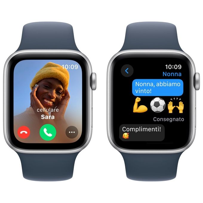 Apple MREC3QL-A Watch SE GPS Smartwatch 44mm Alluminio Rilevamento Incidenti Cadute SOS Cardiofrequenzimetro colore Argento Blu Tempesta