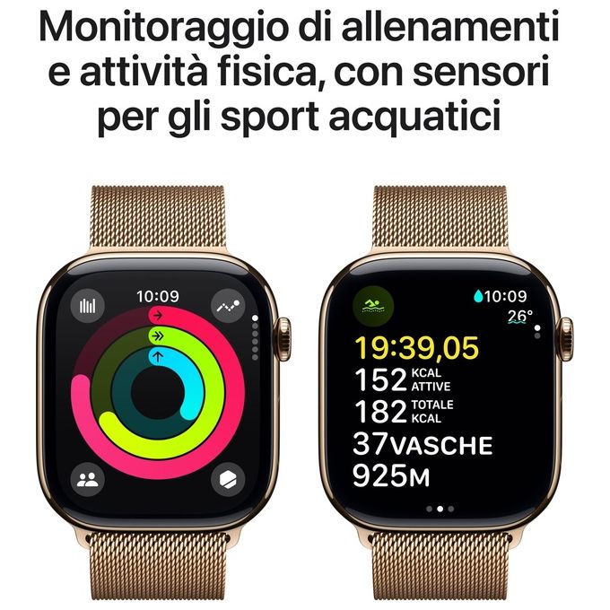 Apple MC7T4QL-A Apple Watch Series 10 Smartwatch GPS + Cellular 46 mm con Cassa in Titanio e Cinturino Loop Milanese colore Oro