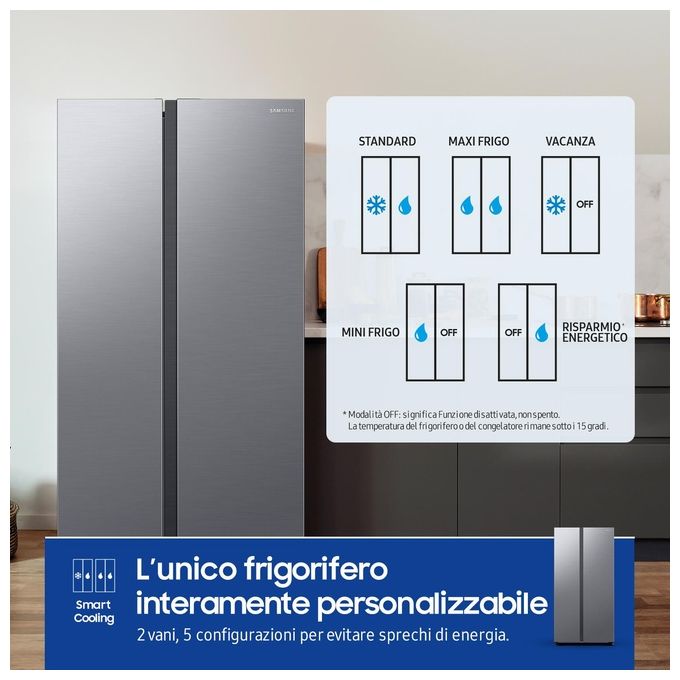 Samsung RS62DG5003S9 Frigorifero Americano Side by Side 655 L 178 cm Classe E 37 dB Total No Frost Wi-Fi SpaceMax (178x91x72 cm) colore Acciaio Inox