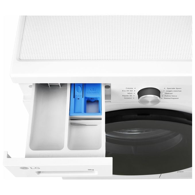 LG F4NX1009NWB Serie X1 - Lavatrice a carica frontale 9 kg, 1400 rpm, Classe A, 6 Motion Direct Drive, Allergy Care, Wi-Fi, (85x60x55 cm), Bianco