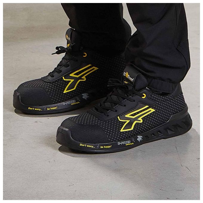 U-Power RV20014 MATT Scarpa Antinfortunistica Bassa S3 SRC CI ESD Puntale AirToe Alluminio Taglia 43 colore Nero Giallo