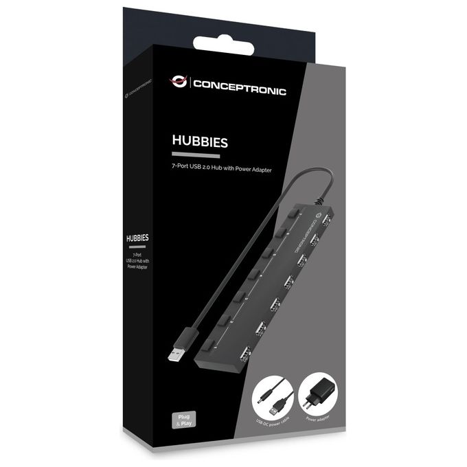 Conceptronic HUBBIES08BP Hub di Interfaccia Usb 2.0 480 Mbit-s Nero